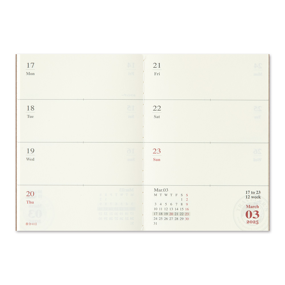 2025 Kalender (Wochenansicht) - TRAVELER'S Notebook Refill Passport