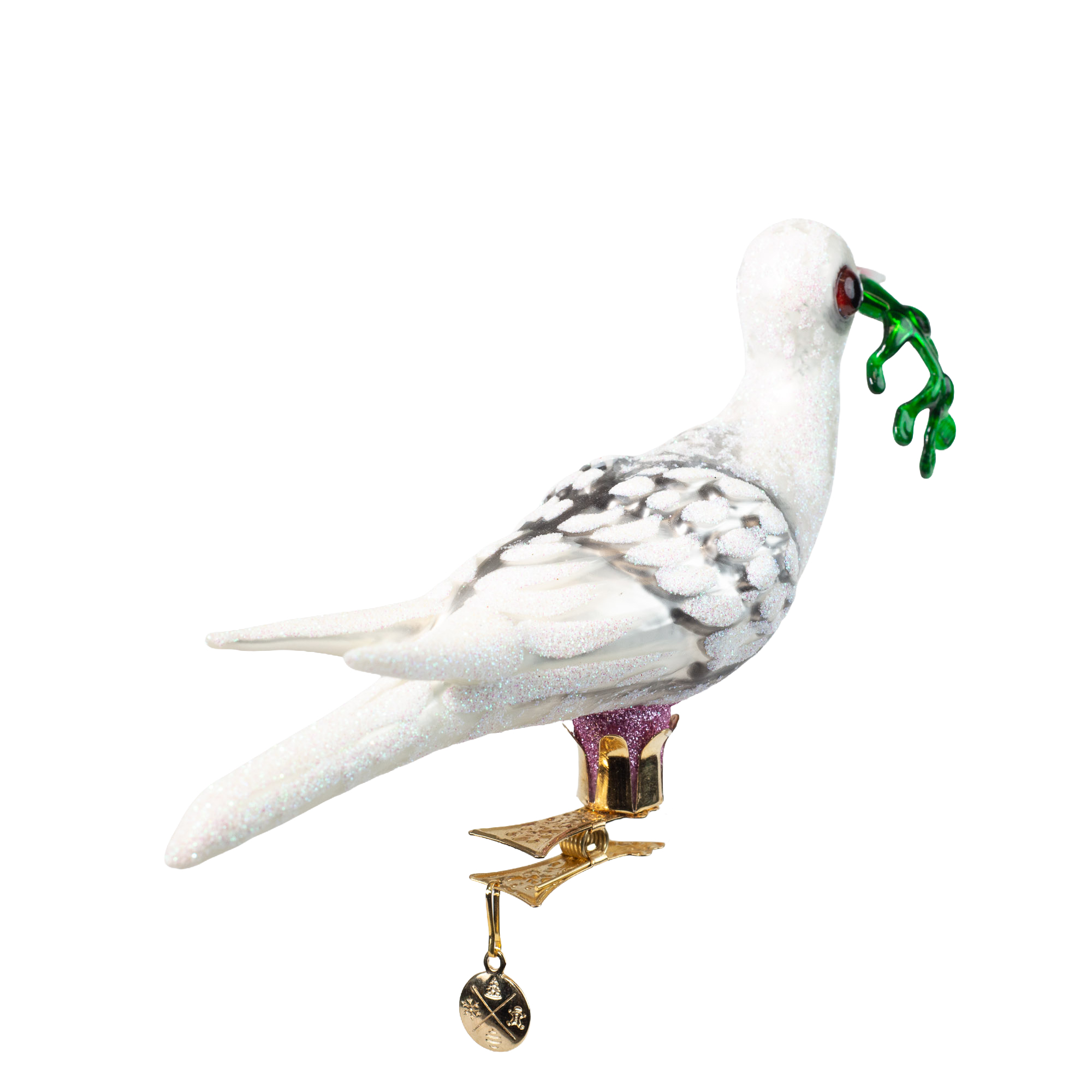 Friedenstaube mit Olivenzweig - Christbaumschmuck - Glaskunst aus Polen