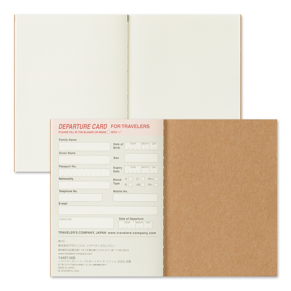 2026 Kalender (Monatsansicht) - The Traveler's Spirit - TRAVELER'S Notebook Passport Refill