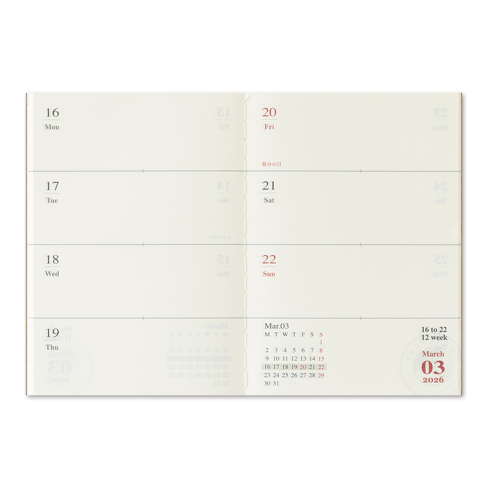 2026 Kalender (Wochenansicht) - The Traveler's Spirit - TRAVELER'S Notebook Refill Passport