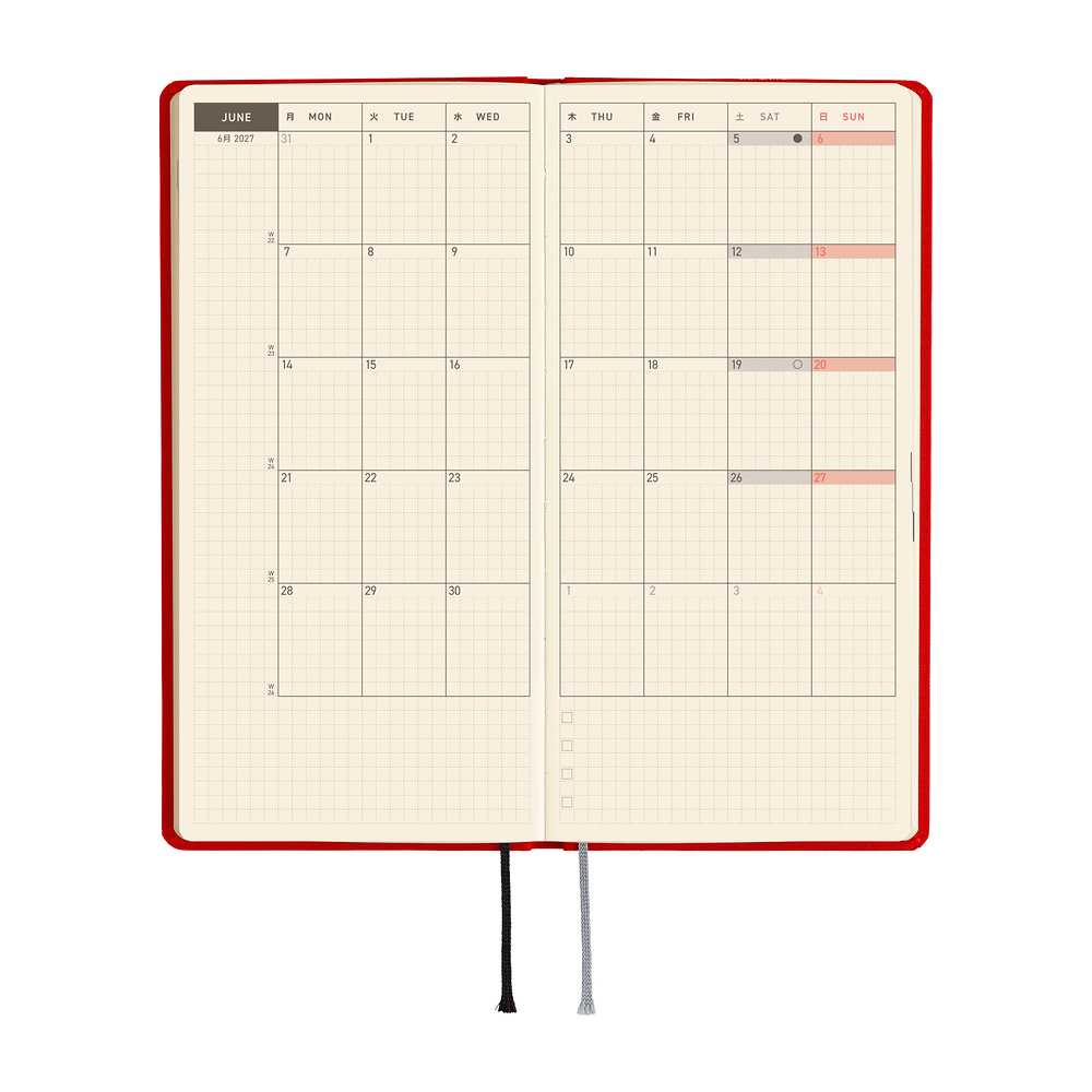 Weeks 2027 englisch – Colors: Poppy Red | Hobonichi