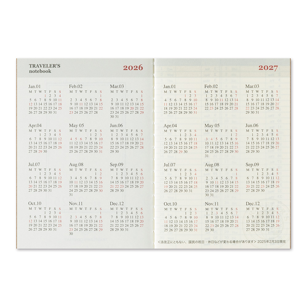 2026 2. Hälfte Kalender (Wochenansicht) - TRAVELER'S Notebook Refill Passport