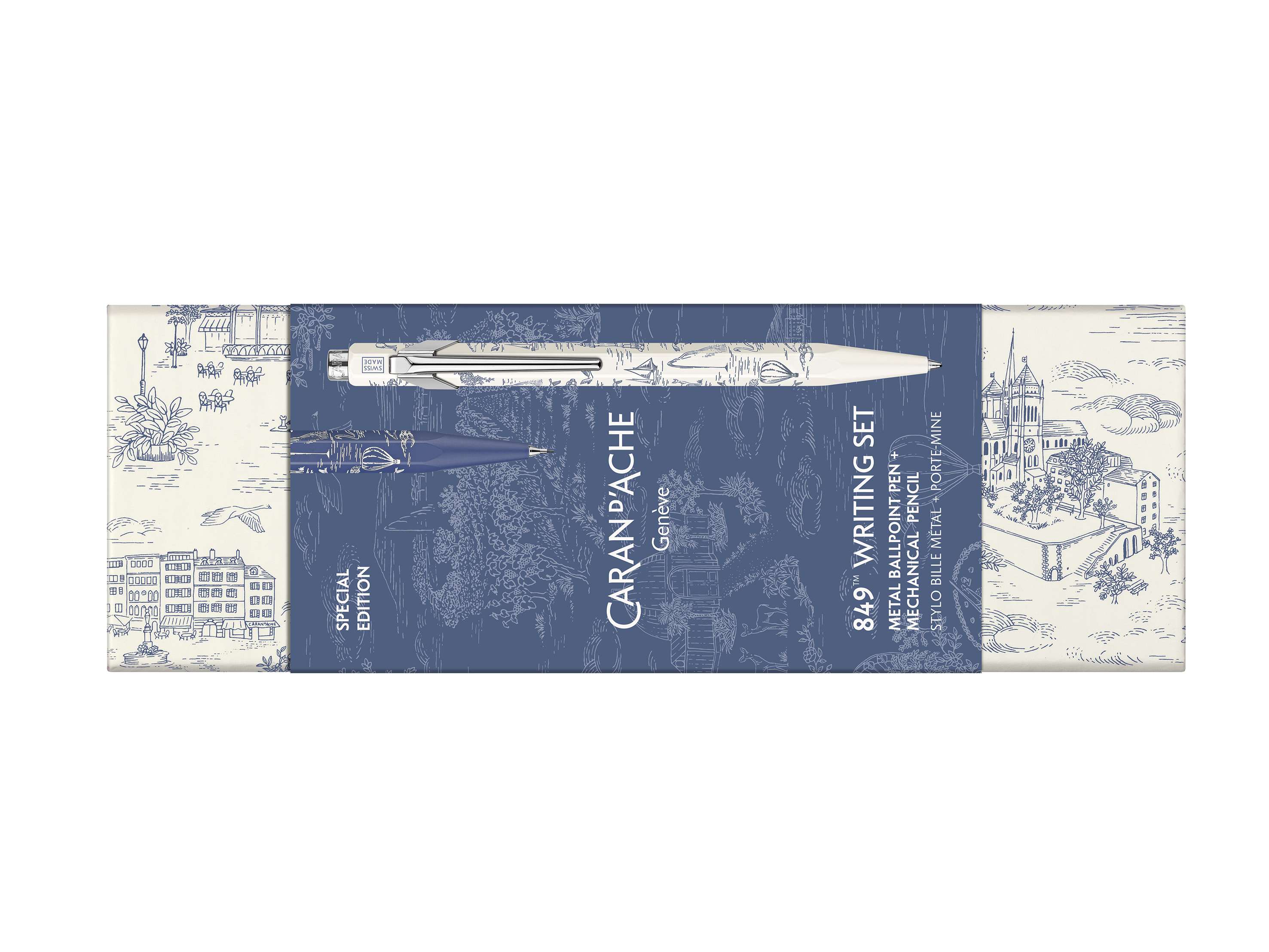 Set Kugelschreiber & Minenhalter 849™ Toile de Jouy Weiß & Blau - Sonderedition