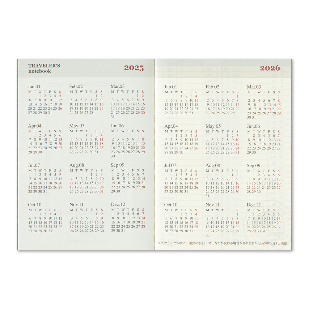 2025 Kalender (Wochenansicht) - TRAVELER'S Notebook Refill Passport