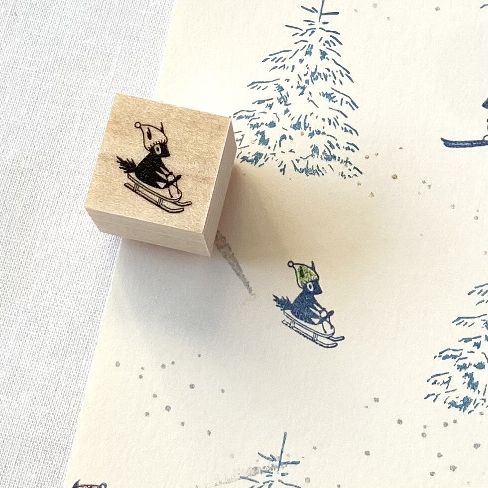 Eichhörnchen auf Schlitten - Japanischer Stempel