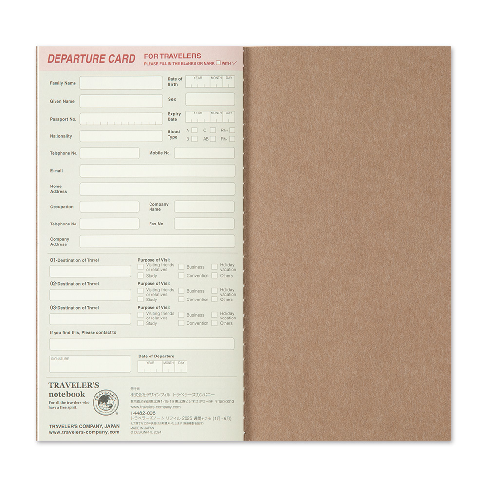 2025 Kalender (Wochenansicht + Memo) - TRAVELER'S Notebook Refill