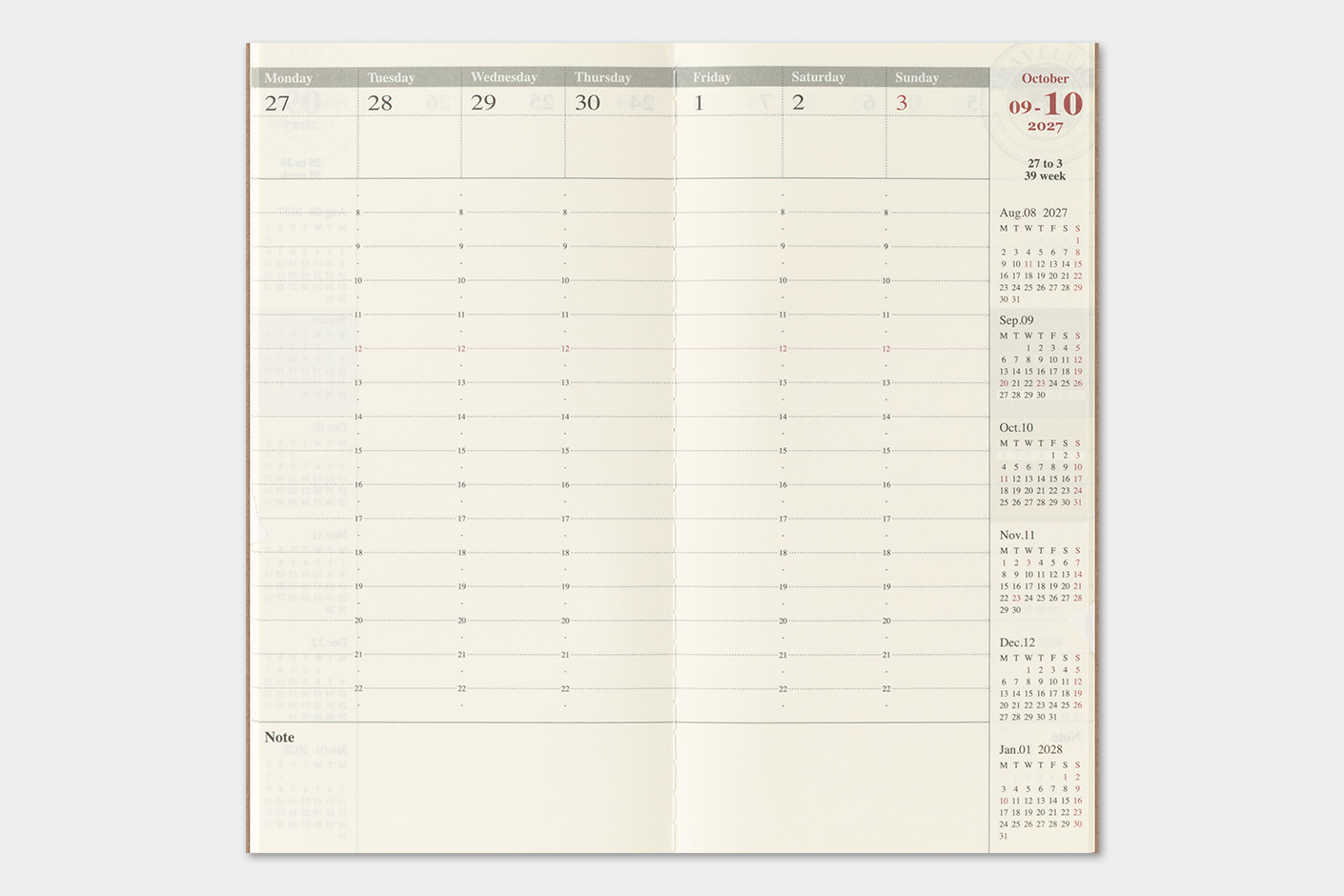 2027 Kalender (Wochenansicht Vertikal) - TRAVELER'S Notebook Refill