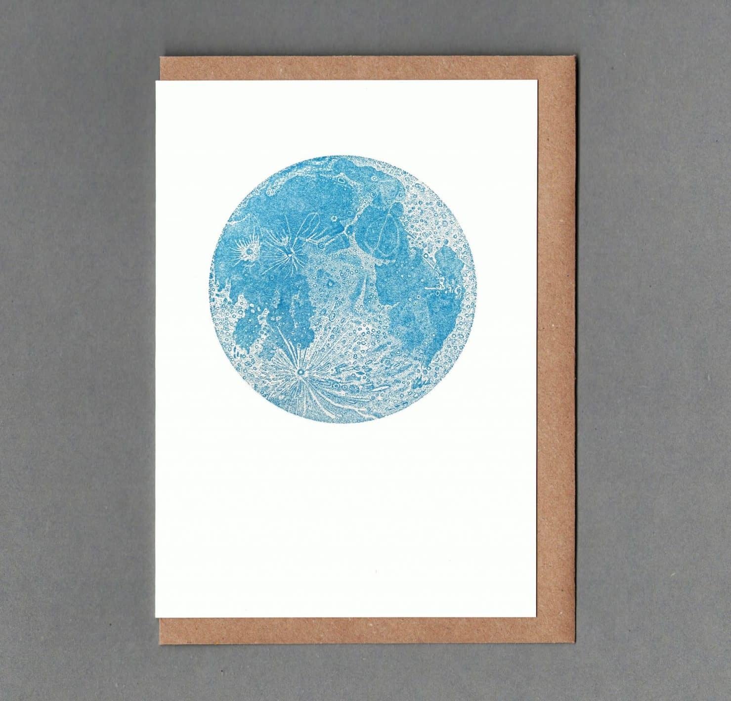 Moon Blue - Letterpress Karte mit Umschlag
