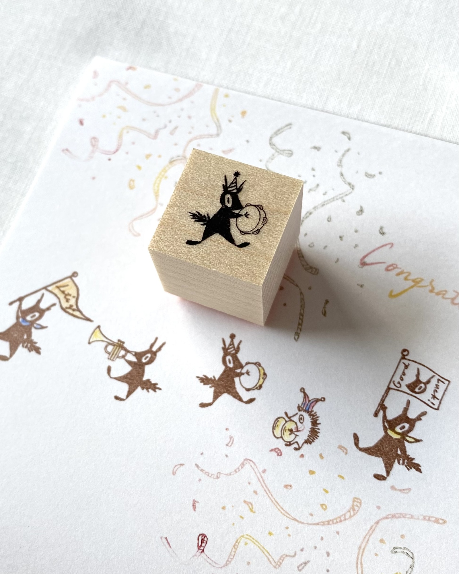 Eichhörnchen mit Tamburin - Japanischer Stempel
