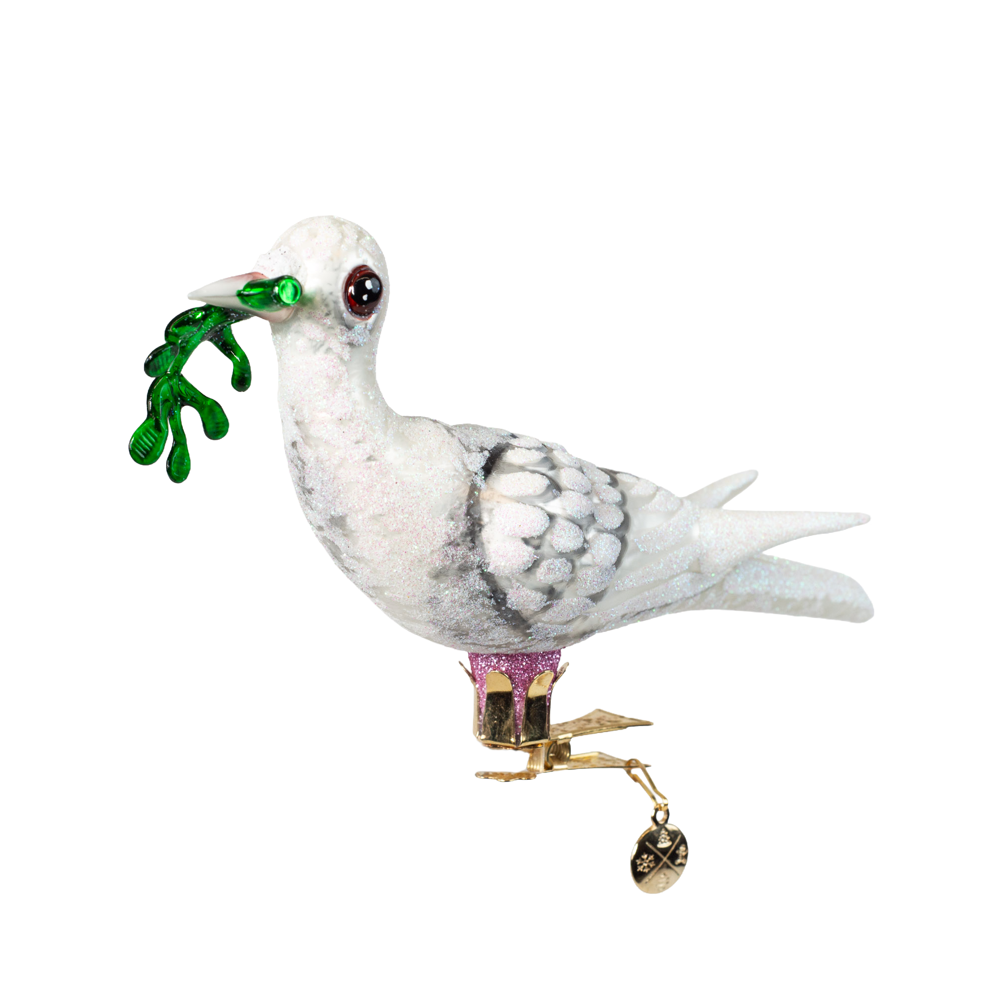 Friedenstaube mit Olivenzweig - Christbaumschmuck - Glaskunst aus Polen