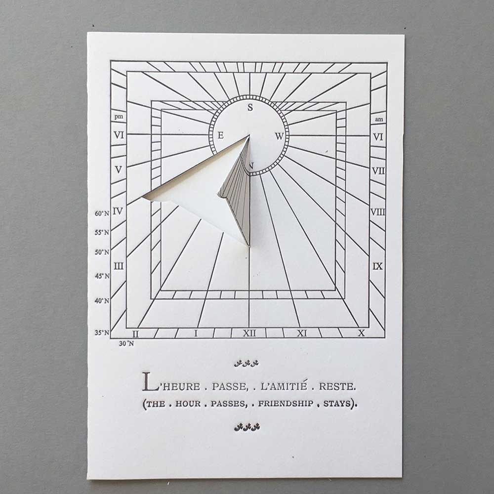 Sonnenuhr 6 - Letterpress Karte mit Umschlag