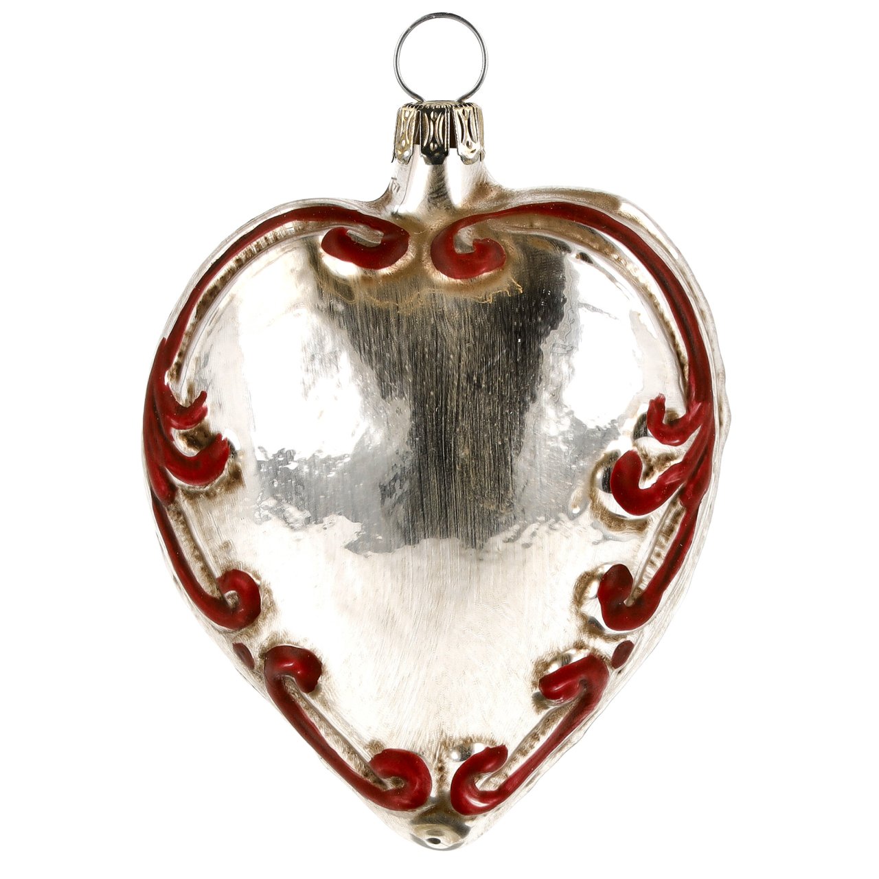 Herz mit barocken Ornamenten, patiniert - Christbaumschmuck aus Glas Herz mit barocken Ornamenten, patiniert - Christbaumschmuck aus Glas
