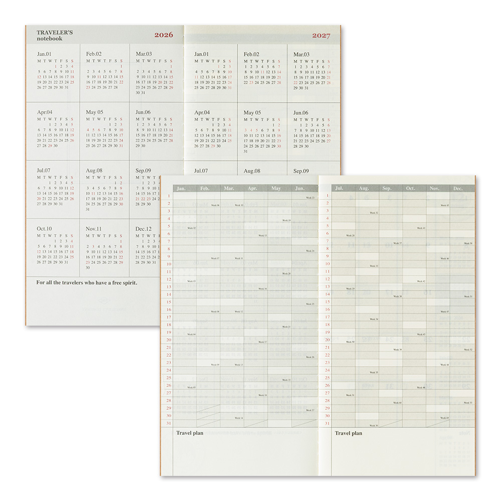 2026 Kalender (Monatsansicht) - The Traveler's Spirit - TRAVELER'S Notebook Refill