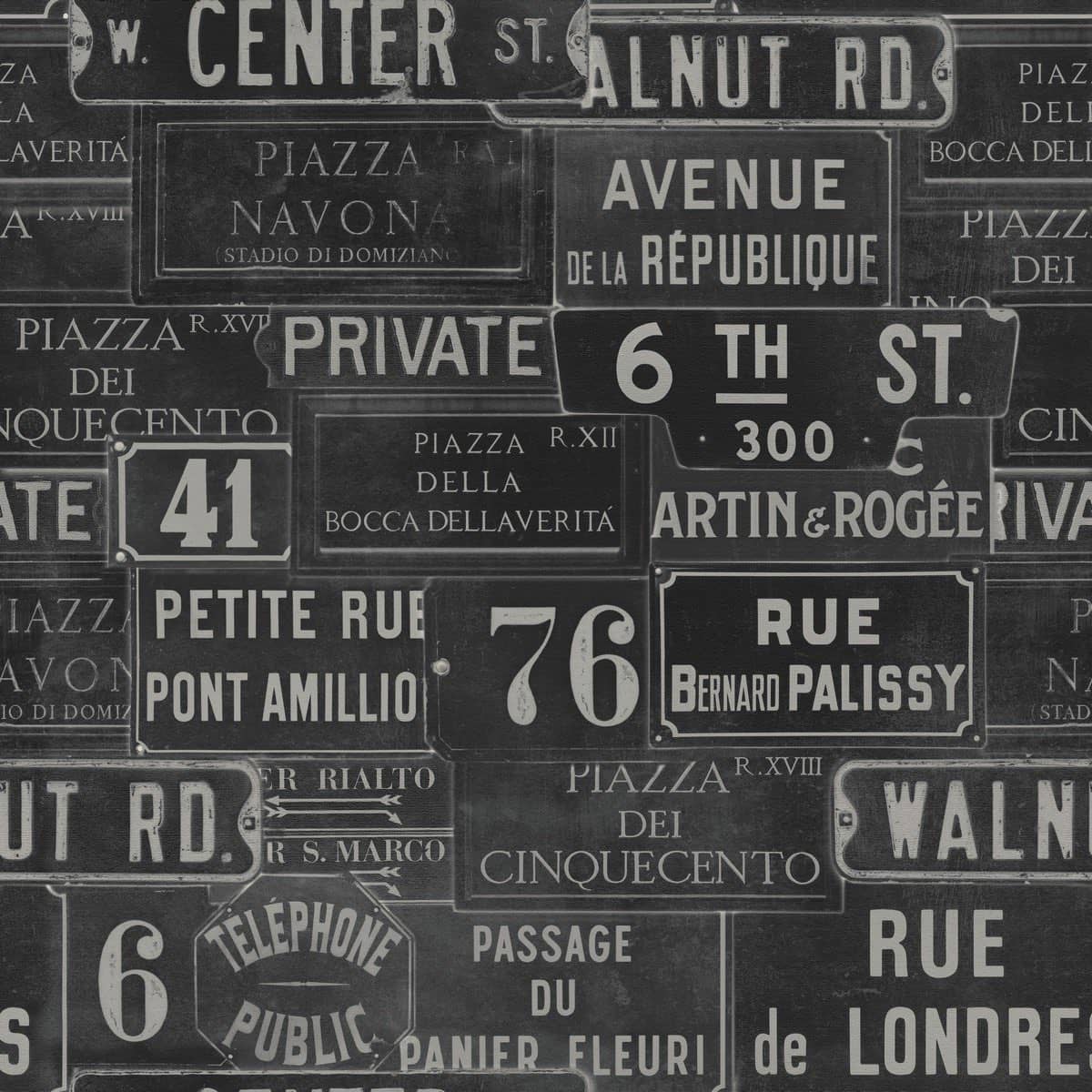 Tapete VINTAGE SIGNS ANTHRACITE