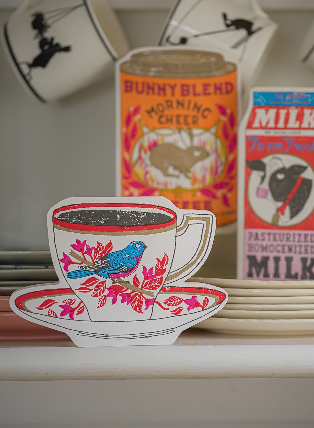 "Birdy Tea Cup" - 3D Klappkarte - Cut-Out Card von Archivist