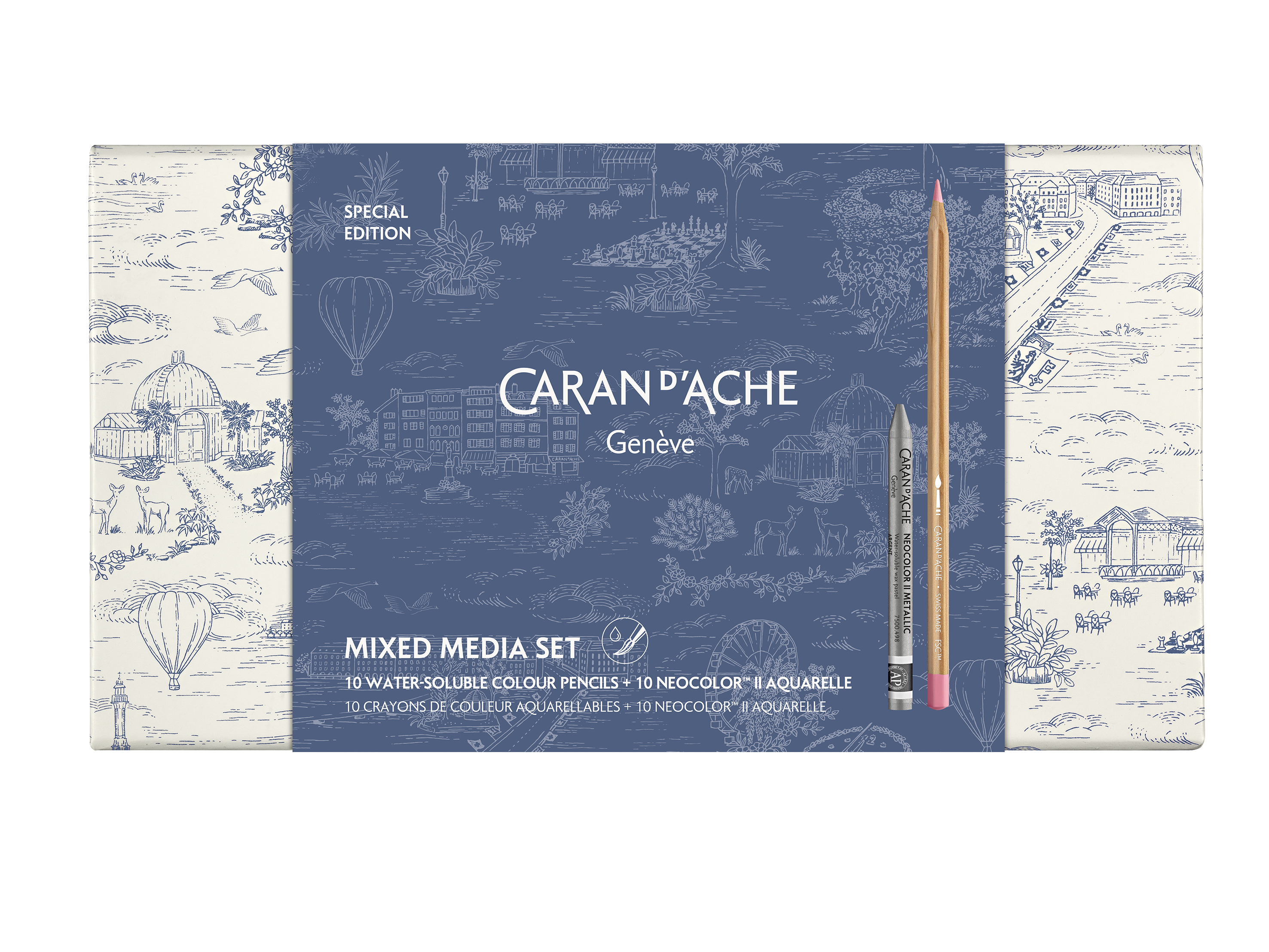 Set Multi-Produkte 10 Farbstifte & 10 Pastellkreiden Neocolor™ II Aquarelle Toile de Jouy - Sonderedition