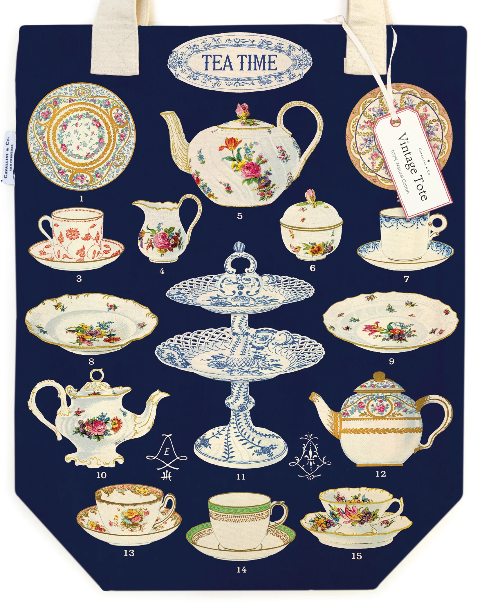 Tea Time - Vintage Baumwoll-Tragetasche von Cavallini Tea Time - Vintage Baumwoll-Tragetasche von Cavallini
