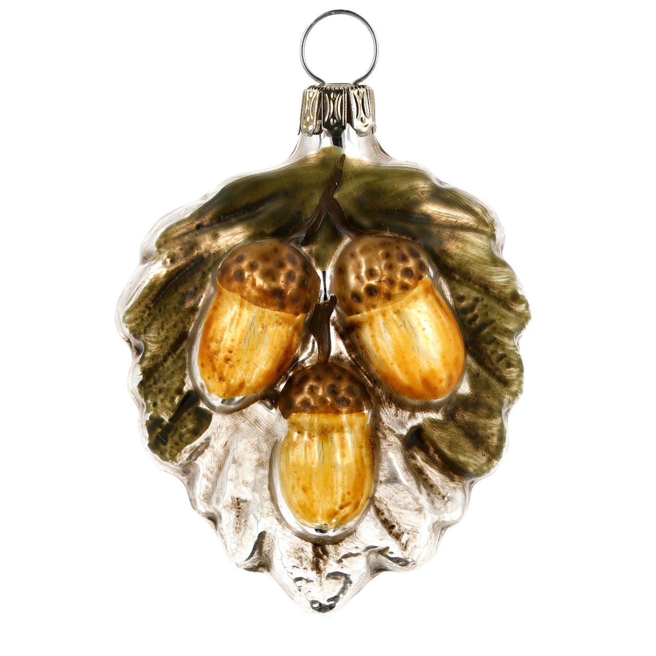 Ornament Eichblatt mit Eicheln, patiniert - Christbaumschmuck aus Glas Ornament Eichblatt mit Eicheln, patiniert - Christbaumschmuck aus Glas