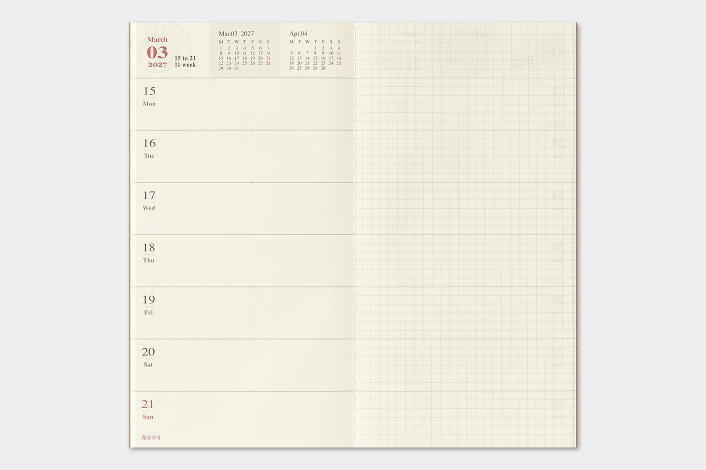 2027 Kalender (Wochenansicht + Memo) - TRAVELER'S Notebook Refill