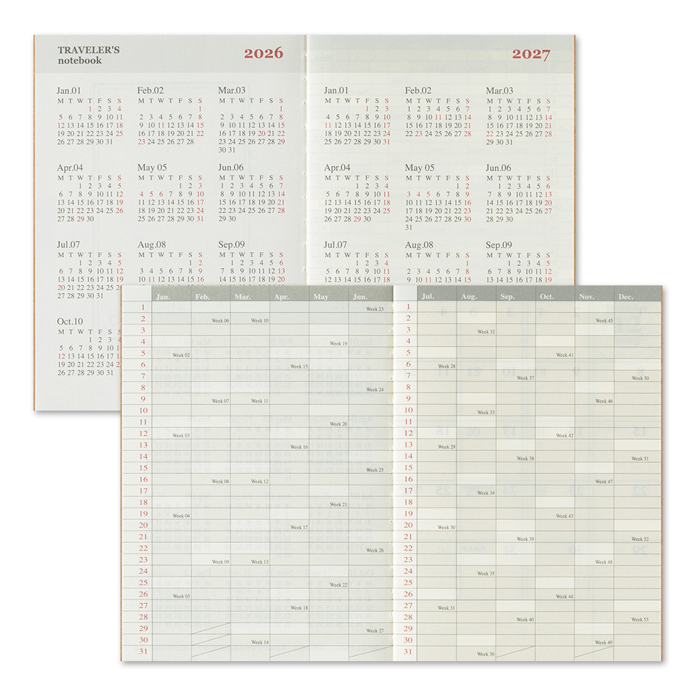 2026 Kalender (Monatsansicht) - The Traveler's Spirit - TRAVELER'S Notebook Passport Refill