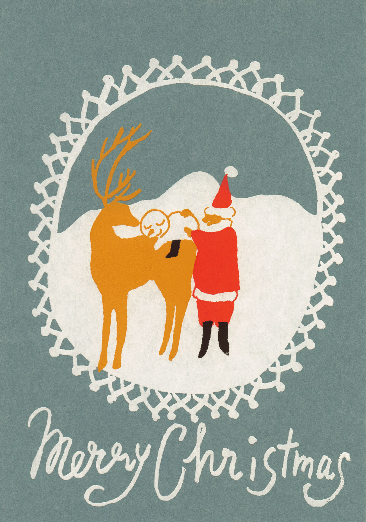 "Merry Christmas" - Blick durch das Schlüsselloch - Siebdruck Postkarte von Dimanche "Merry Christmas" - Blick durch das Schlüsselloch - Siebdruck Postkarte von Dimanche