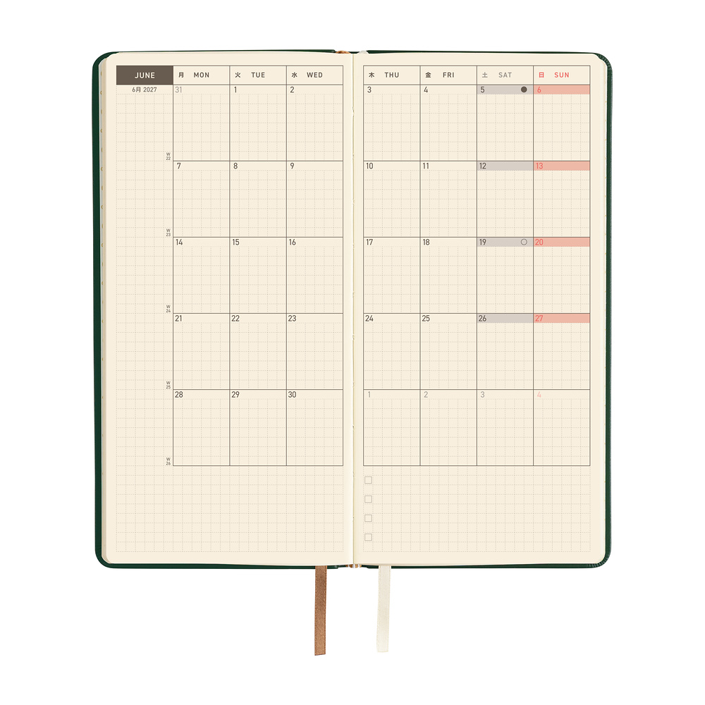Weeks 2027 englisch – Leather: Forest Green | Hobonichi