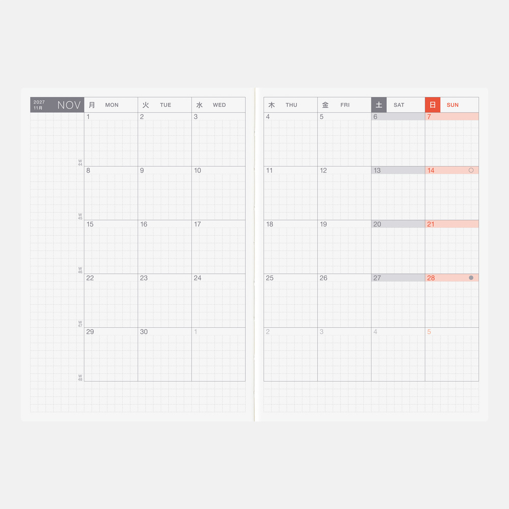 Kalenderbuch A6 Original 2027 – englisch | Hobonichi