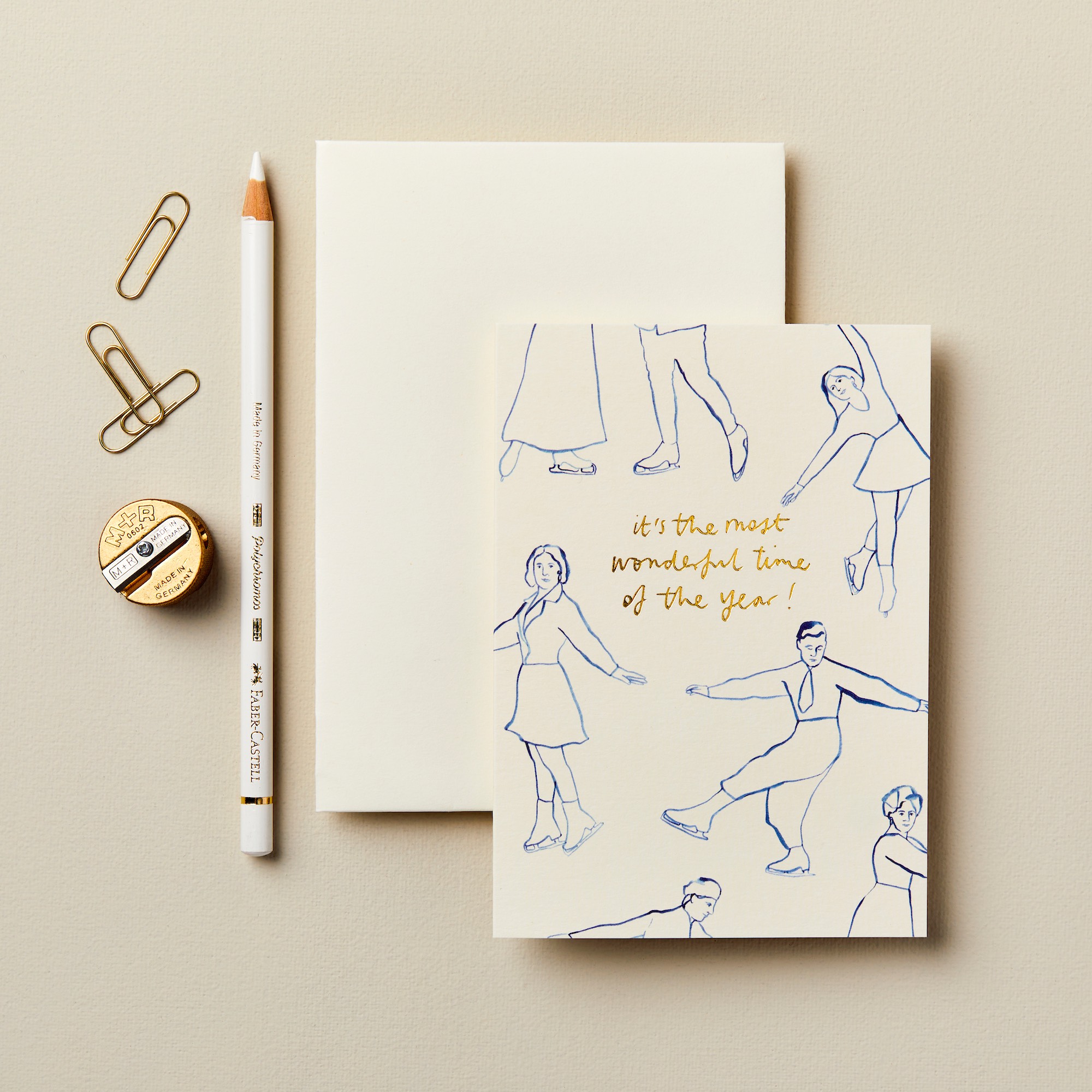 "Most Wonderful Time of the Year" - Ice Skaters - Grußkarte von Wanderlust Paper Co.