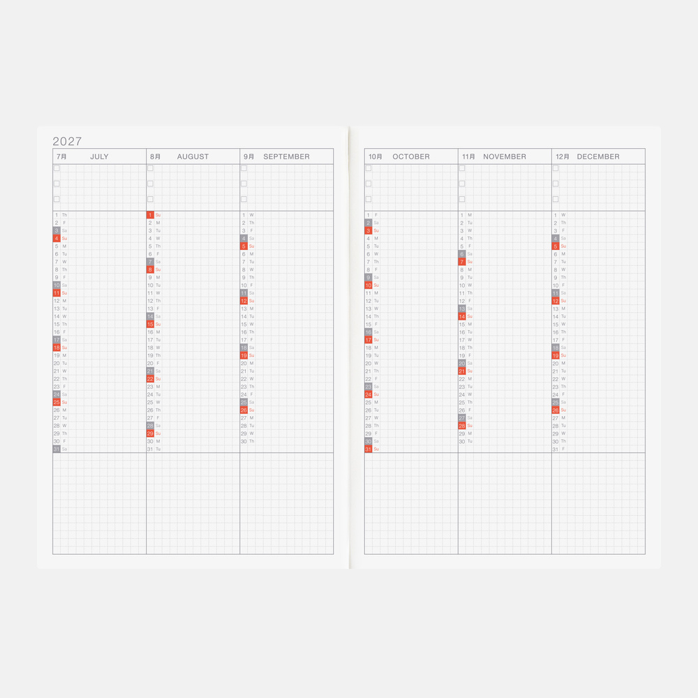Kalenderbuch A5 Cousin 2027 – englisch | Hobonichi