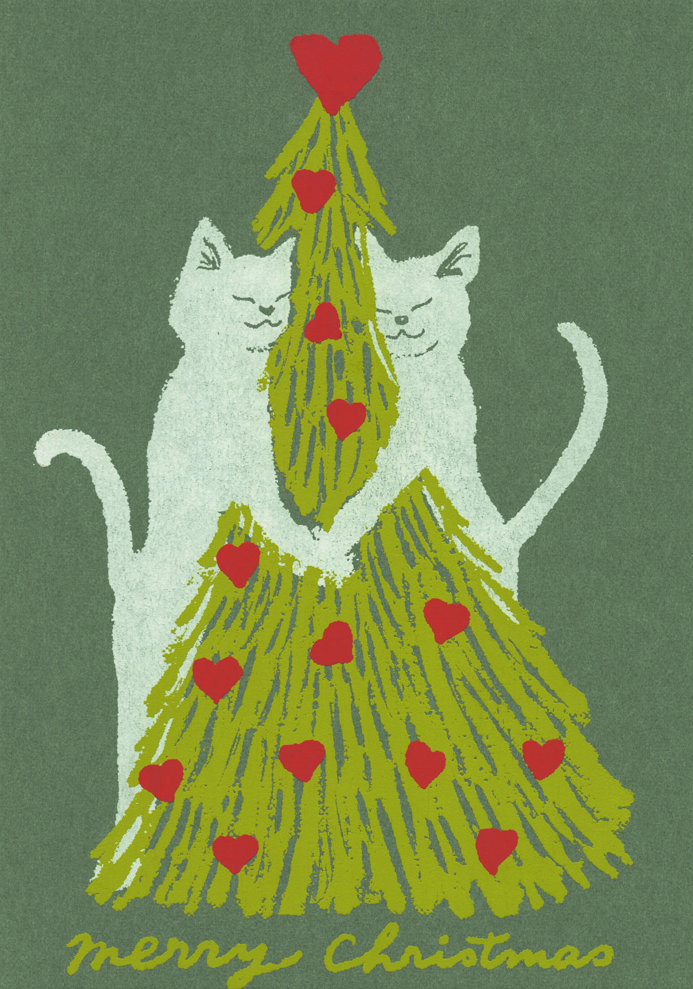 "Merry Christmas" - Katzen im Weihnachtsbaum - Siebdruck Postkarte von Dimanche "Merry Christmas" - Katzen im Weihnachtsbaum - Siebdruck Postkarte von Dimanche