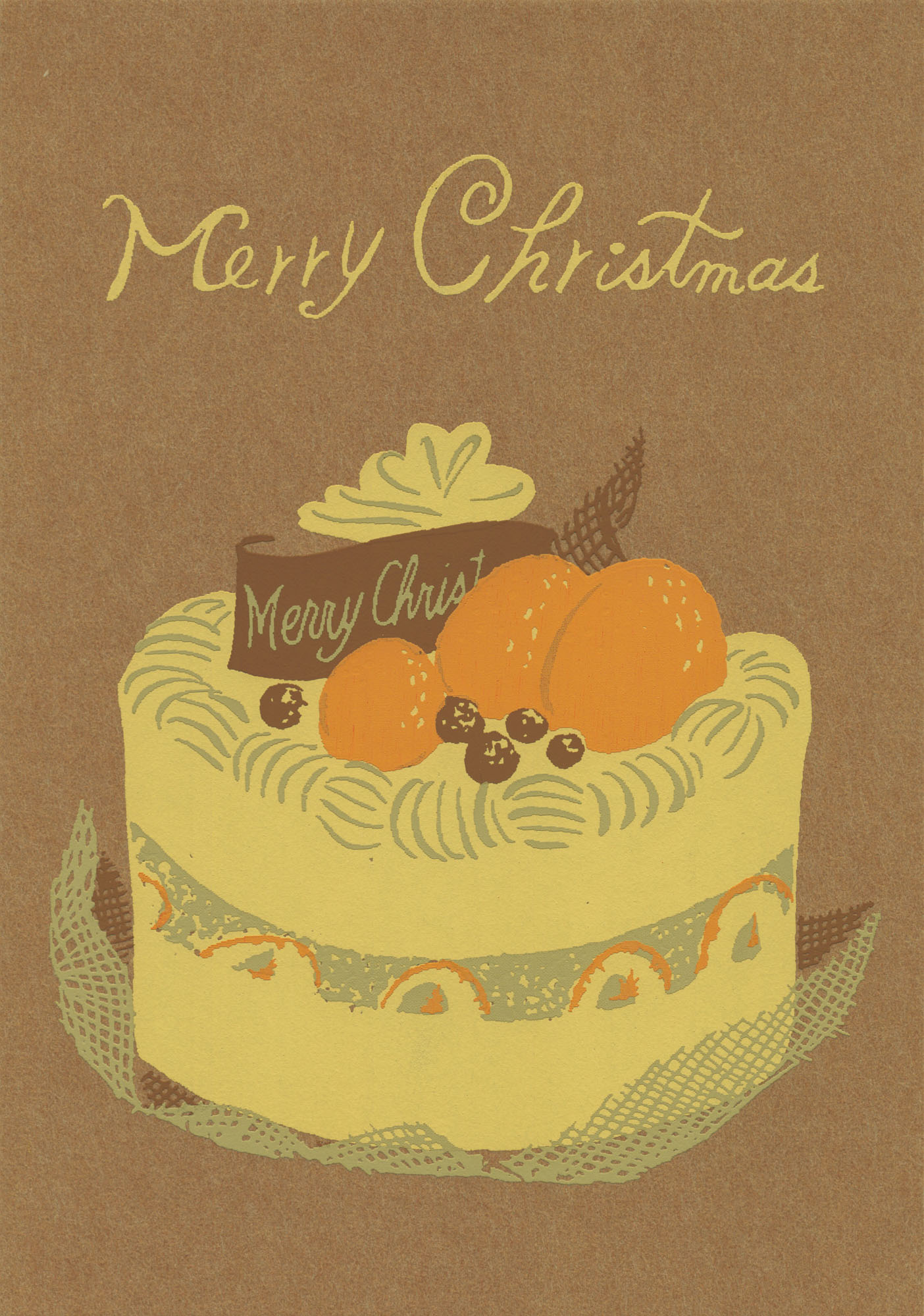 "Merry Christmas" - Kuchen - Siebdruck Postkarte von Dimanche