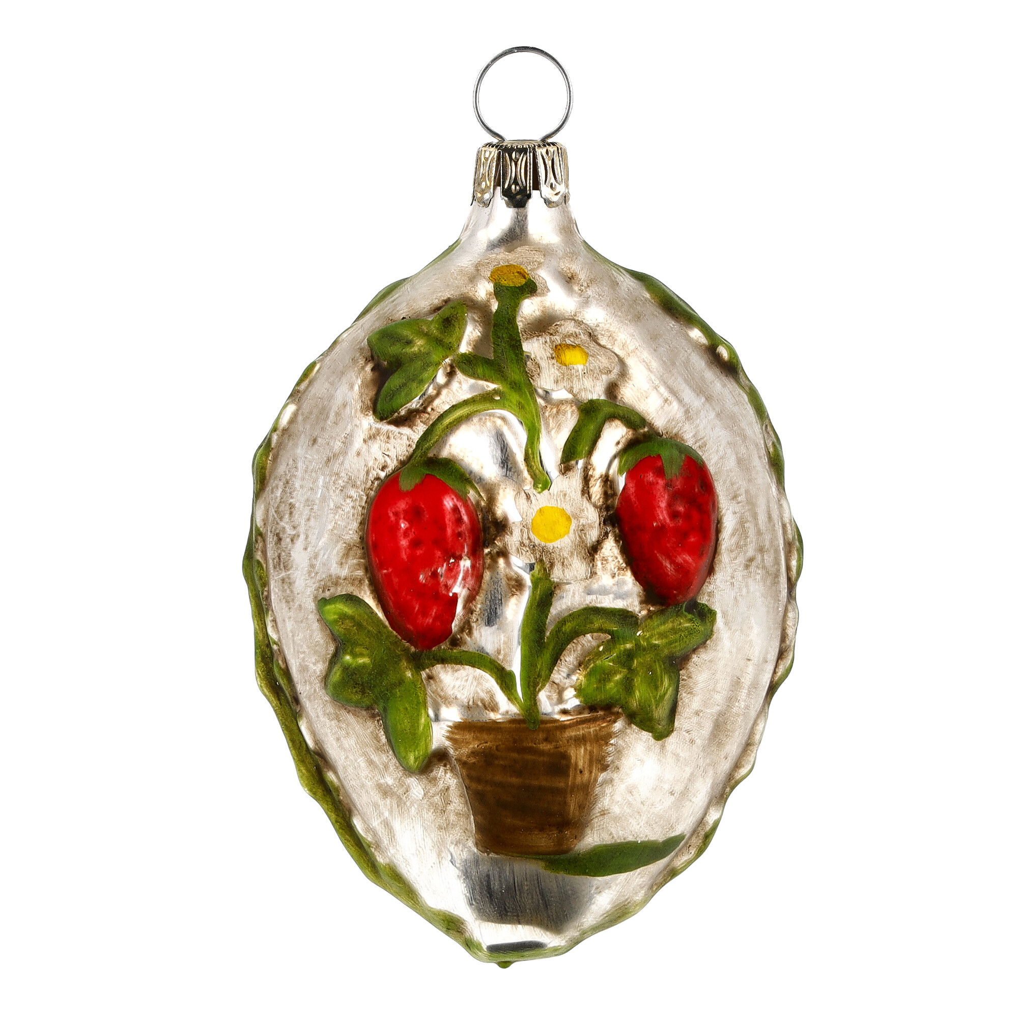 Ei mit Blumentopf und Erdbeeren - Glasschmuck Ostern von Marolin Manufaktur aus der Kategorie Ostern 2024 mit der Artikelnummer 2011129